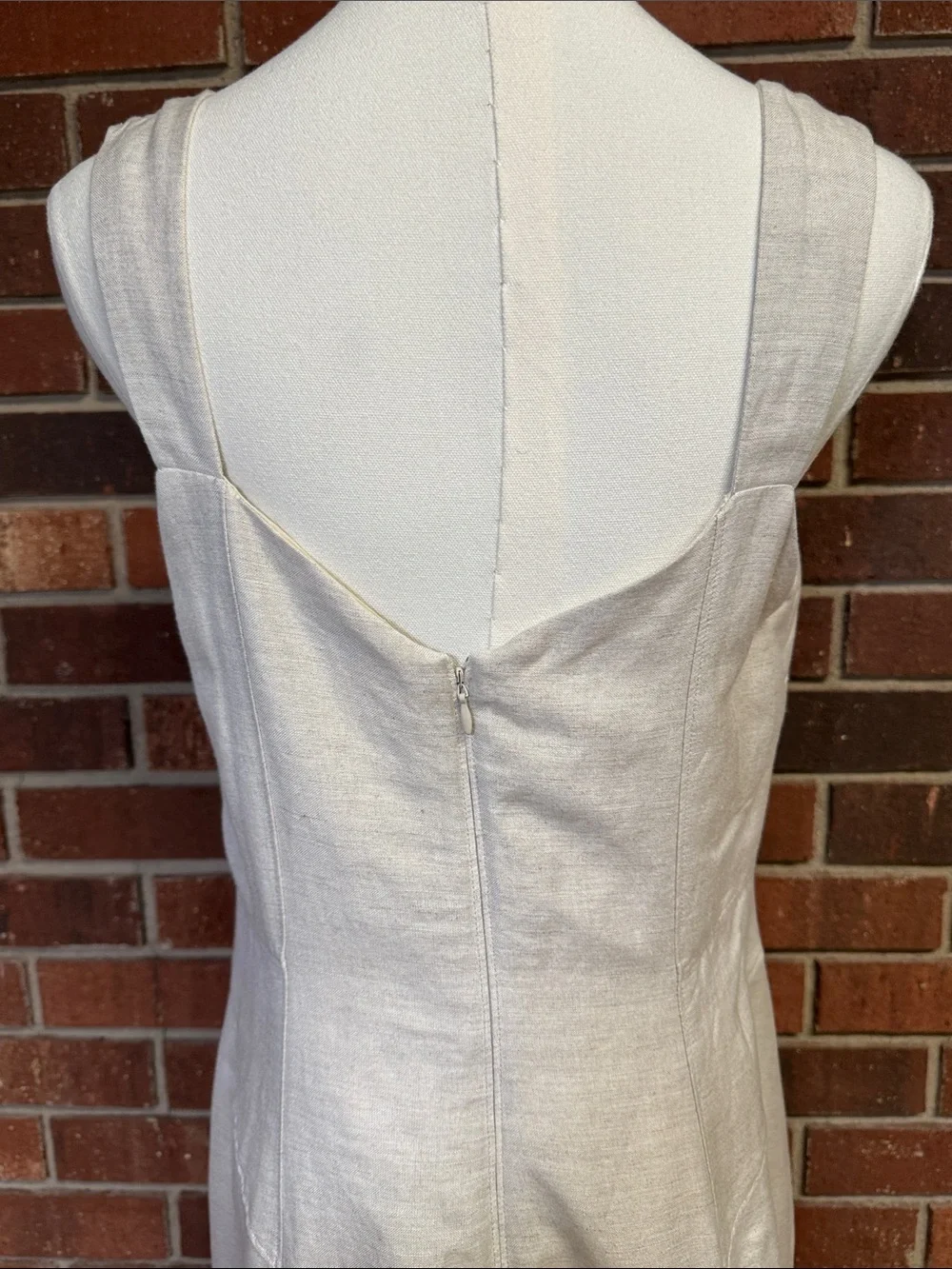 Loft Beige Linen Blend Sleeveless A-Line Dress Size 14 - Picture 5 of 11